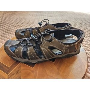 Eddie Bauer Men's Stewart Brown Leather Bungee Laced Hiking Sandals, Sz. 10